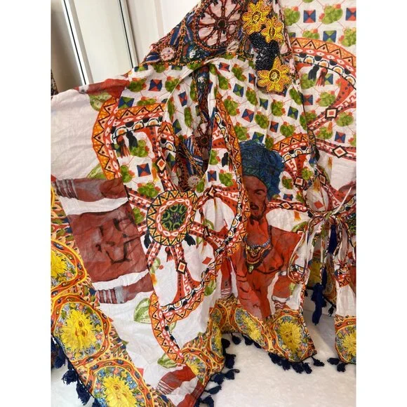 Antica Sartoria Giacomo Cinque open front Art to wear ONE SIZE Poncho Mumu - Picture 7 of 8